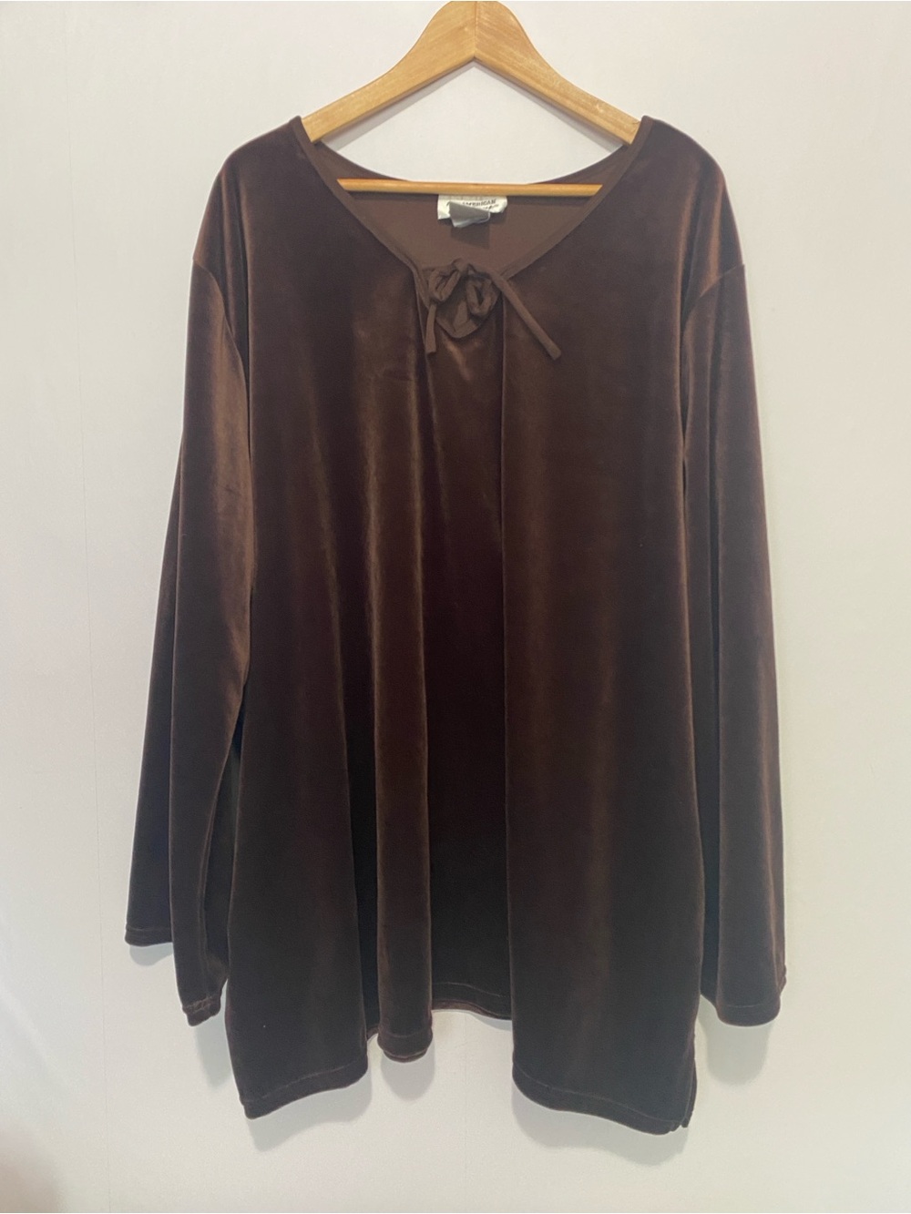 All American Comfort Women's Top Tunic 4X Brown Velour Vintage Minimalist Soft